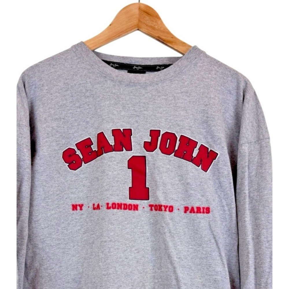 Sean John #1 Gray Long Sleeve Tshirt Mens XL NY LA London Tokyo Paris Y2K